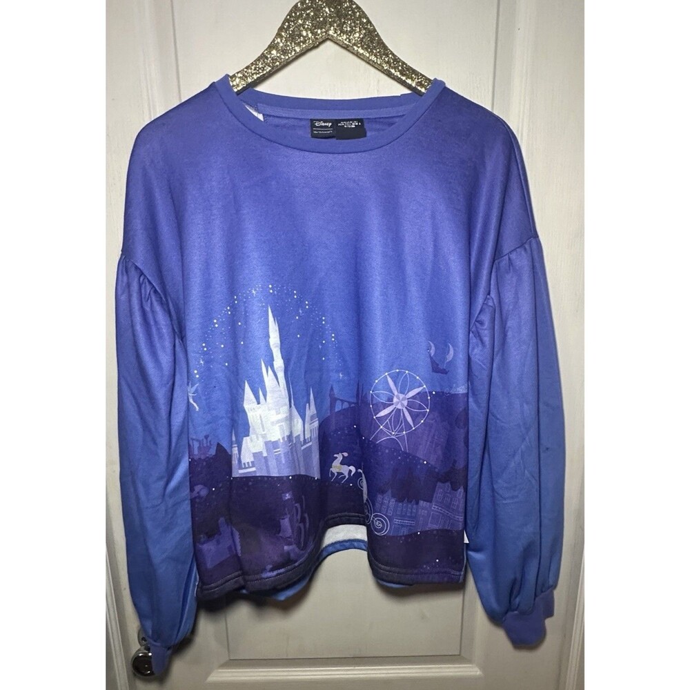 Disney Her Universe Cinderella Blue Top Puffed Sleeves Fleece Lining Size Large